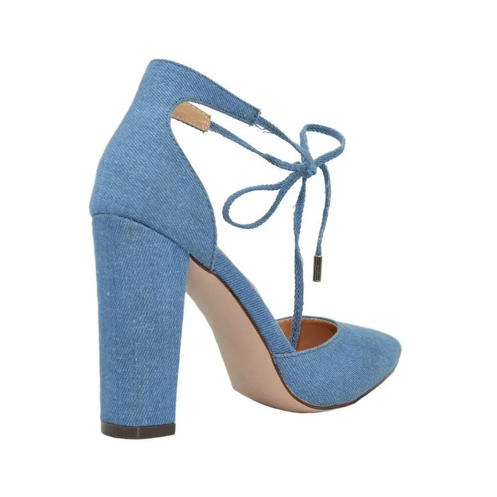 Women's Closed Pointed Toe Block Heel with Ankle Straps